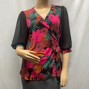Atelier 29 Women's Floral Sheer Sleeve Top